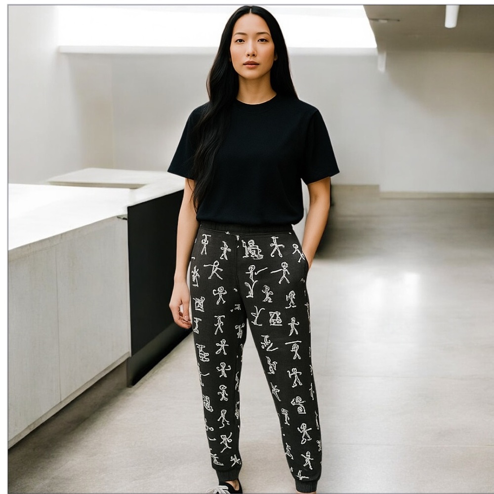 Indero brand black stick men design joggers!